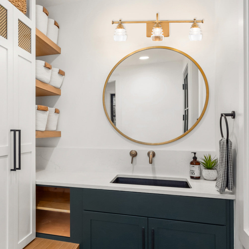 Rondelle LED Bathroom Vanity/Wall Light 3000K, Aged Brass, 3-Light, 24"