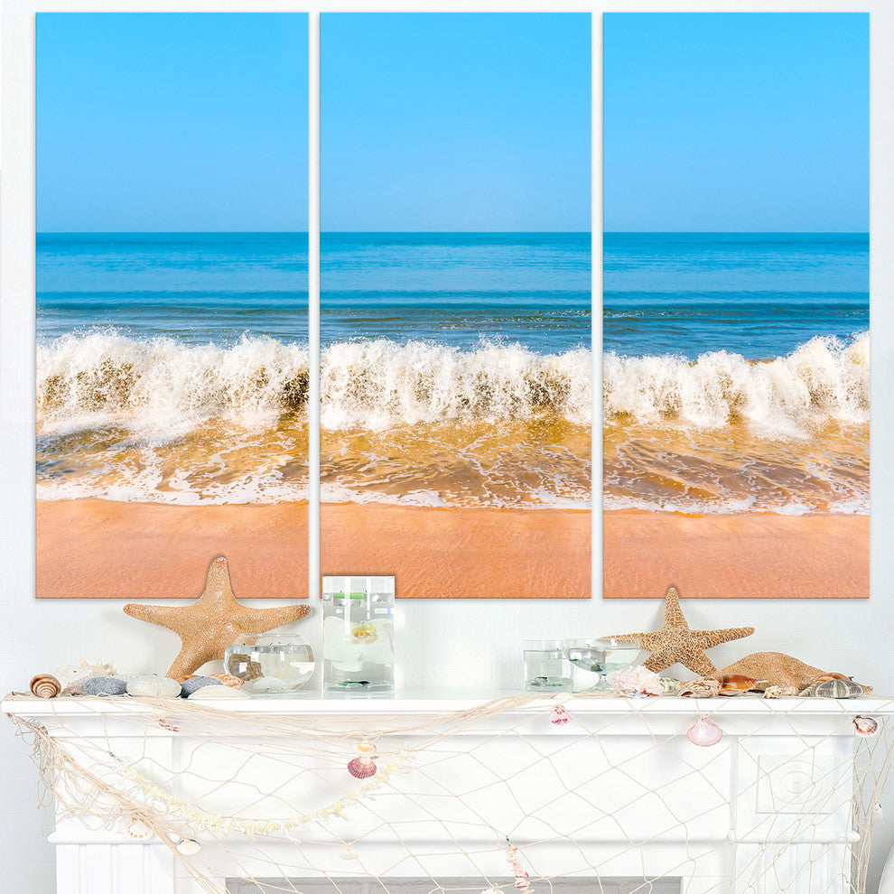 "Beautiful Blue Sea and Roaring Waves" Beach Metal Wall Art, 3 Panels, 36"x28"