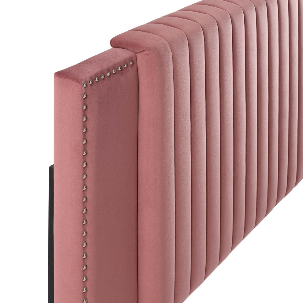 Felicity Channel Tufted Performance Velvet Twin Headboard, Dusty Rose