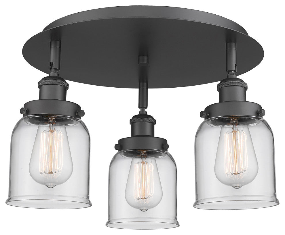 Bell-3 Light 17" Flush Mount-Matte Black, Clear Glass Shade