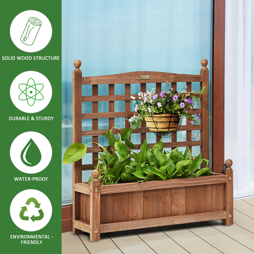 Costway 2 PCS Solid Wood Planter Box with Trellis Weather-Resistant 25"x11"x30"