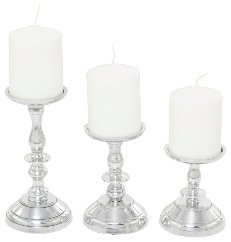 Traditional Silver Aluminum Metal Candle Holder Set 562822