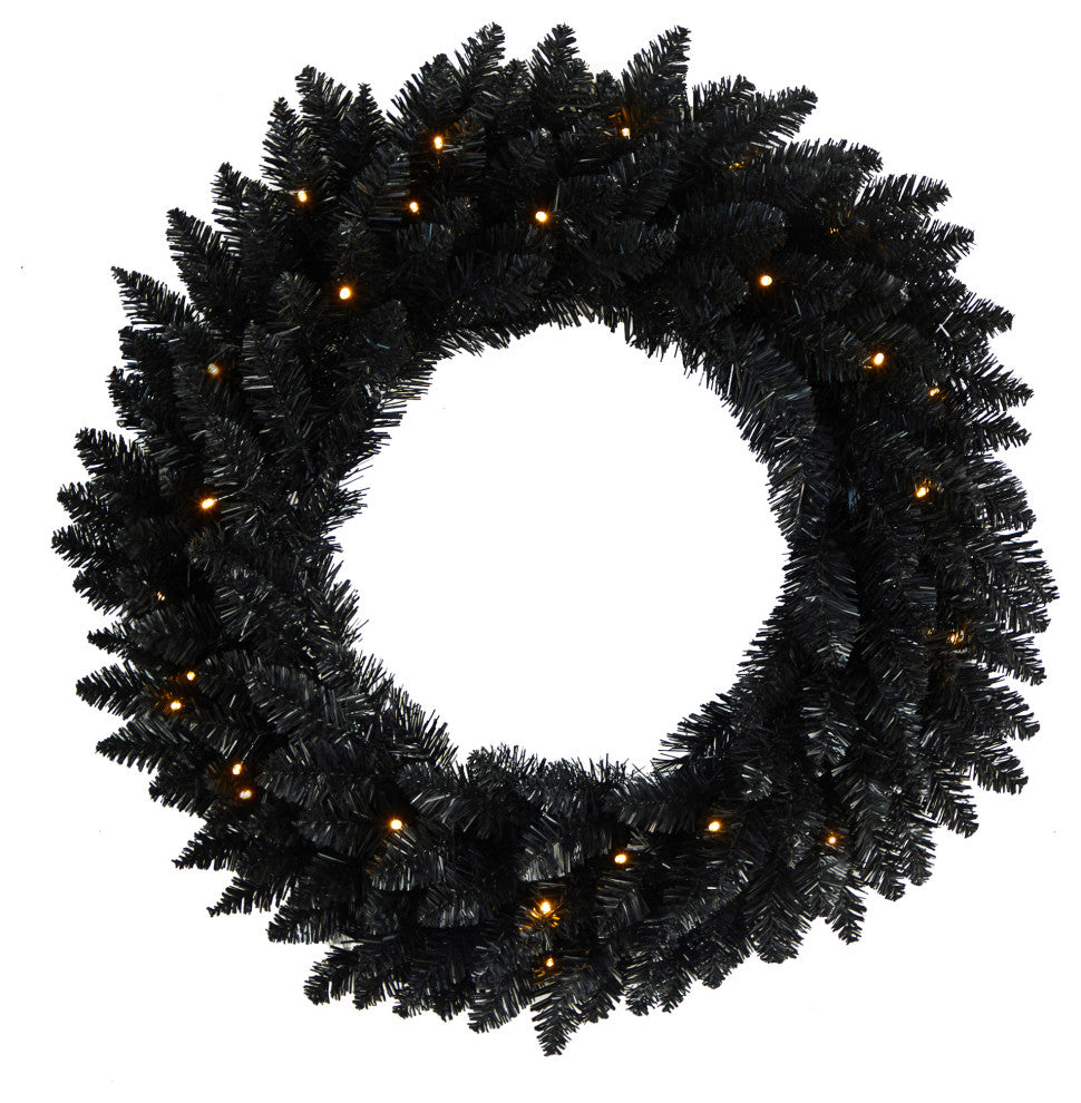 24" Black Artificial Wreath With 35 Warm White LED Lights
