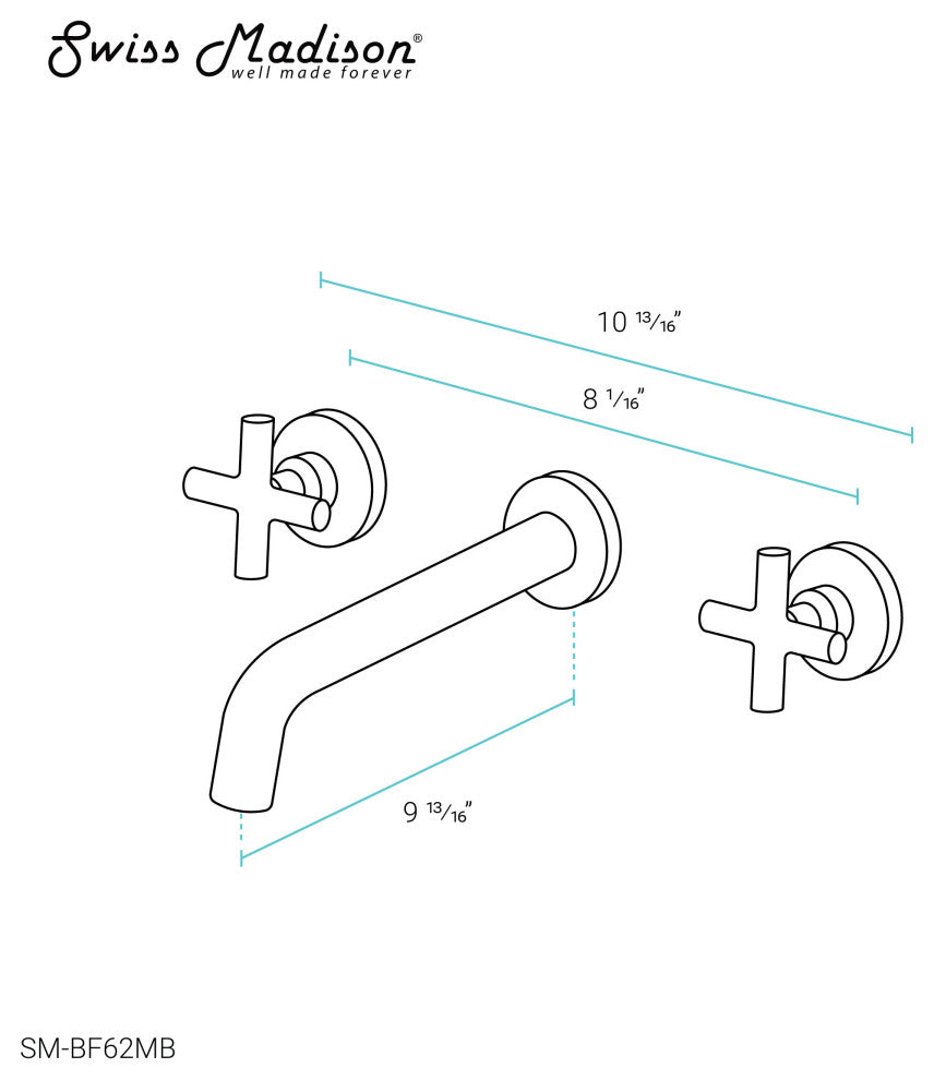 Ivy Double-Cross Handle Valve, Wall-Mount, Bathroom Faucet, Matte Black