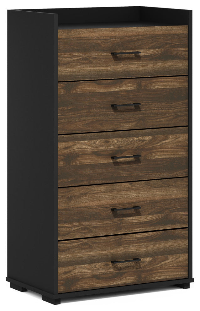Organization and Storage Handle Bedroom 5-Drawer Chest Dresser Walnut/Black