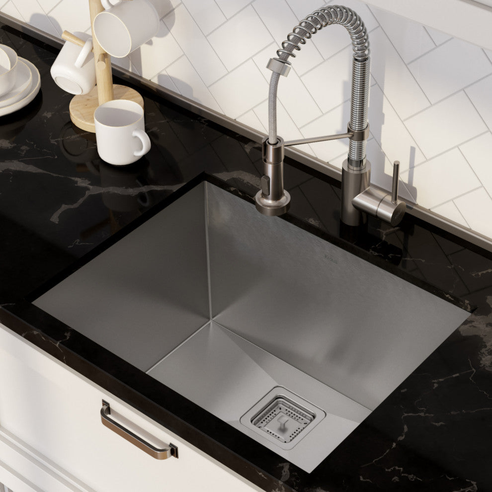 24" Undermount Stainless Steel Kitchen Sink, Pull-Down Faucet SSCH w Dispenser