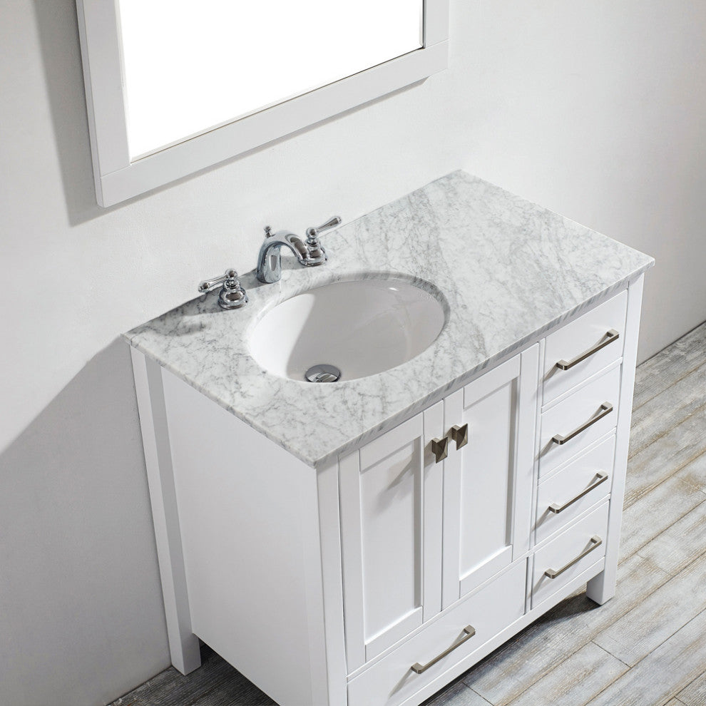 Gela Single Vanity, White, 36", With Mirror