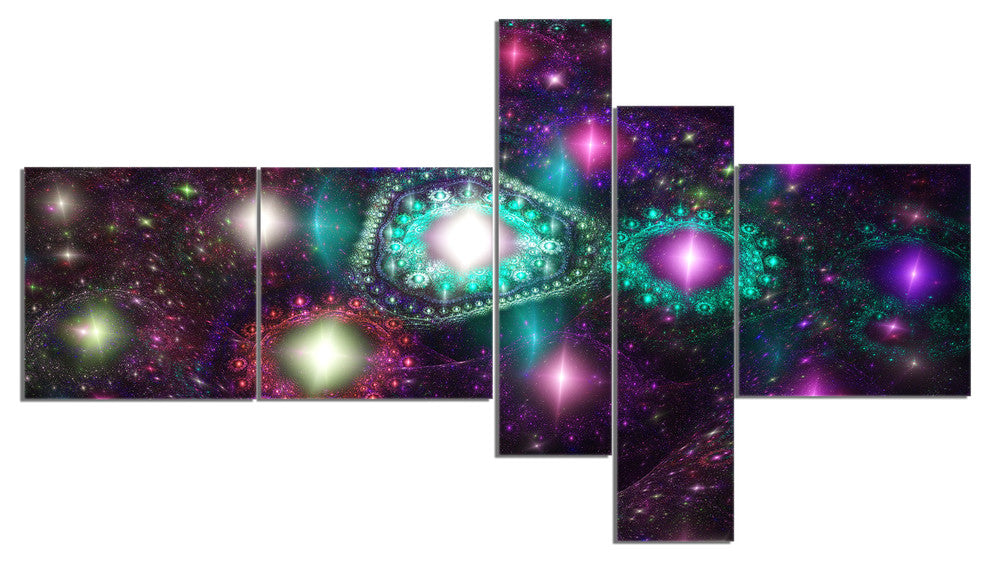 Far Bright Colorful Space Galaxy, Abstract Canvas Art Print, 60"x32", 5 panels