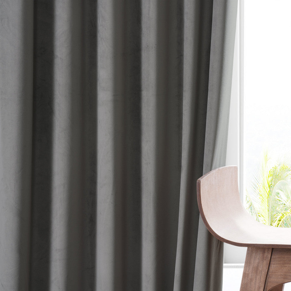 Signature Plush Velvet Blackout Curtain Single Panel, Nightlife Gray, 50"w X 84"l