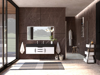 CastelloUSA Alpine 60" Wall Mounted Vanity, Base Only, White, Black Handles