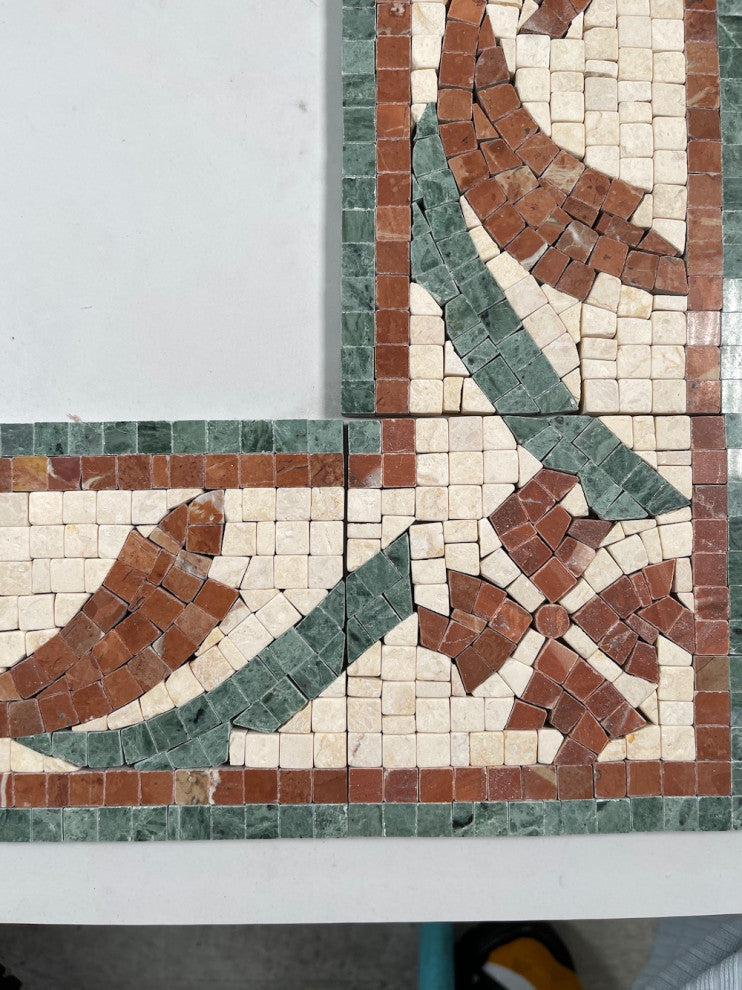 Marble Mosaic Border Listello Tile Clover Red 4.7x12 Polished Tumbled, 1 piece