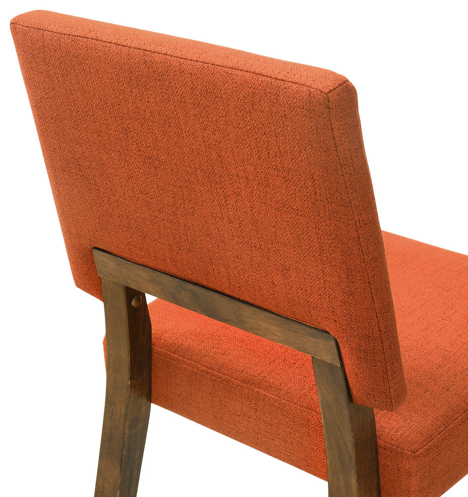 Channell 5-Piece Walnut Wood Dining Table Set With Orange Fabric, Orange, 5 Piece