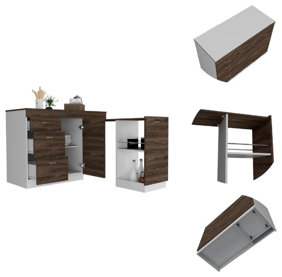 Joliet Base Cabinet with 3 Drawers and Flexible Cabinet, White/Dark Walnut