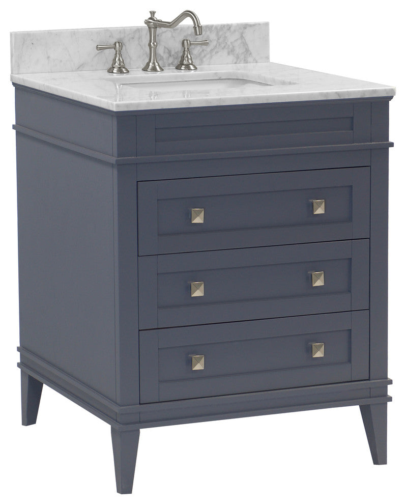 Eleanor 30" Bathroom Vanity, Marine Gray, Carrara Marble Top