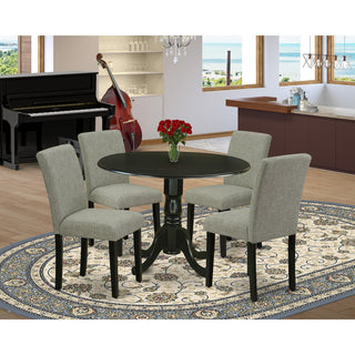 5Pc Round 42" Kitchen Table, Two 9-Inch Drop Leaves, Four Parson Chair