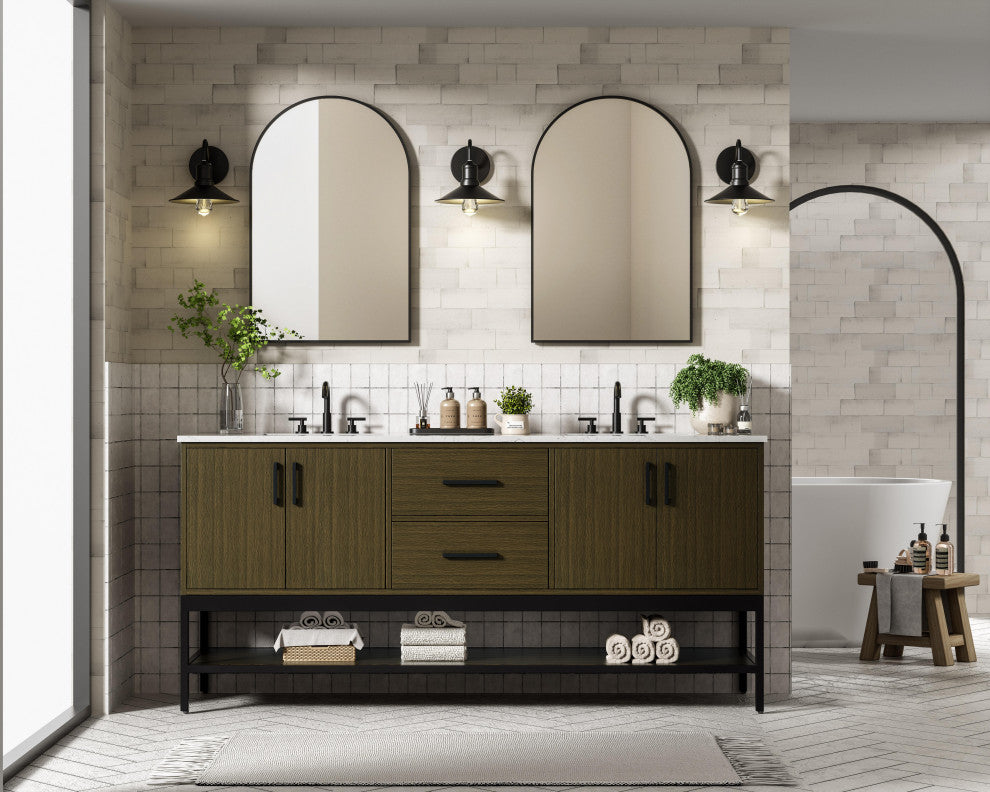 Home Living 72" Double Bathroom Vanity, Chestnut Brown