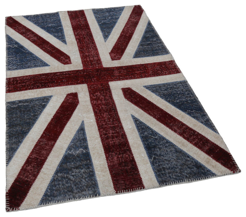 Rug N Carpet - Hand-knotted Anatolian 4' 0'' x 6' 0'' Flag Patchwork Rug
