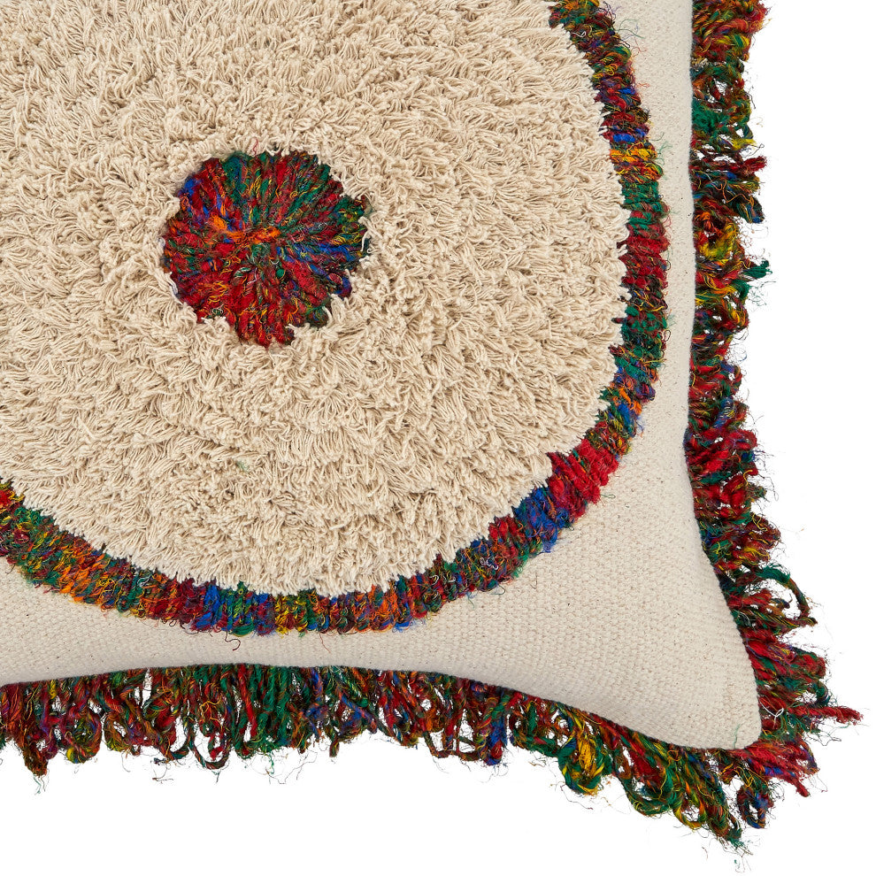 Throw Pillow Cover With Boho Circle Design, 20"x20", Multi