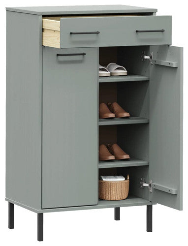 vidaXL Shoe Cabinet Hidden Shoe Organizer with Metal Legs Gray Solid Pine Wood