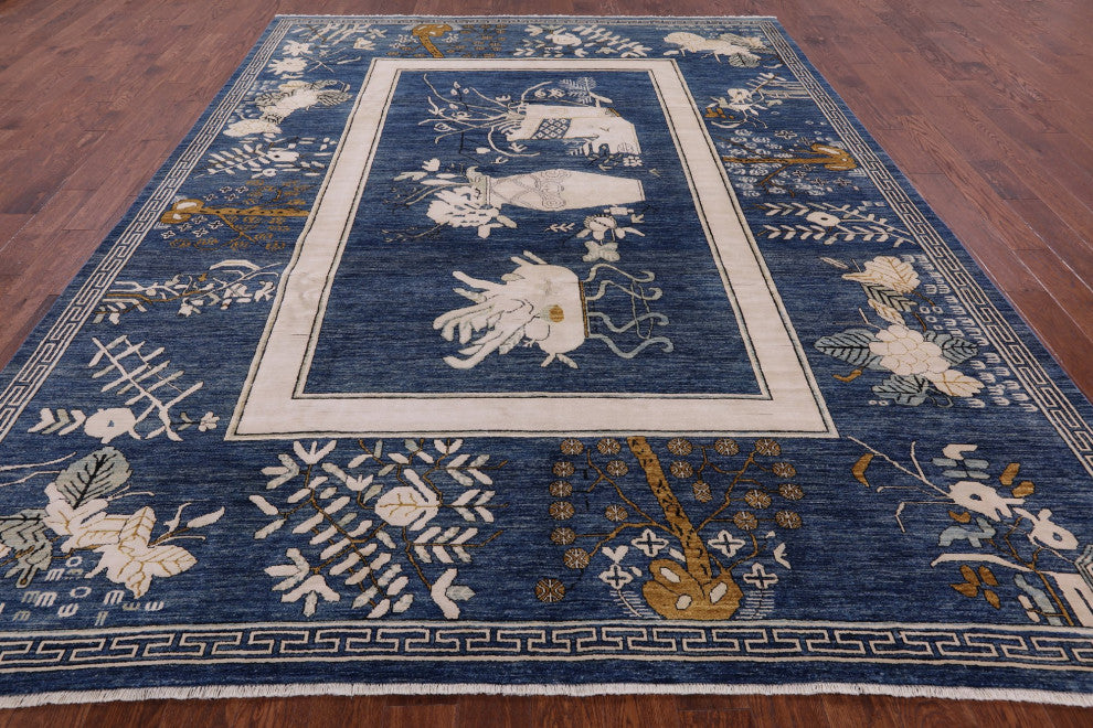 Contemporary Floral Handmade Wool and Silk Rug 9' 1" X 11' 8" Q4760