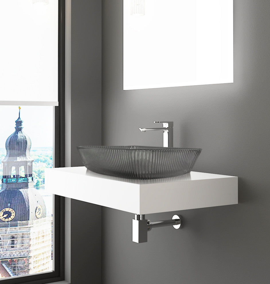 CastelloUSA Charlie 18" Tempered Glass Crystal Rectangular Bathroom Sink, Light Black