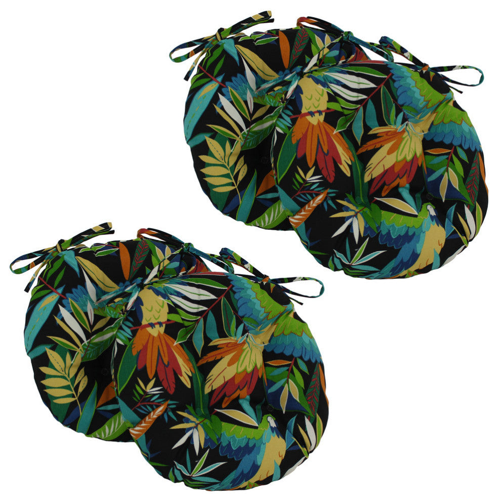 16" Outdoor Spun Polyester Tufted Chair Cushion, Set of 4, Black/Blue