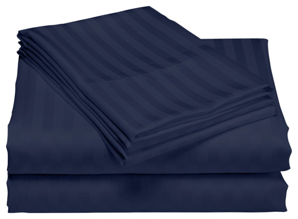 600 Thread Count 100% Cotton Stripe Sheet Set, Navy, Twin