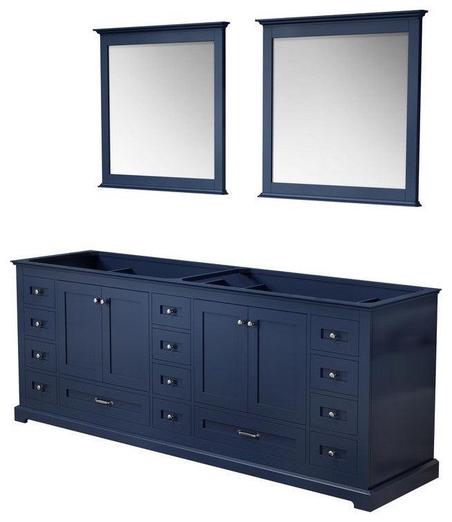 Dukes 84" Double Vanity, No Top and 34" Mirrors, Navy Blue