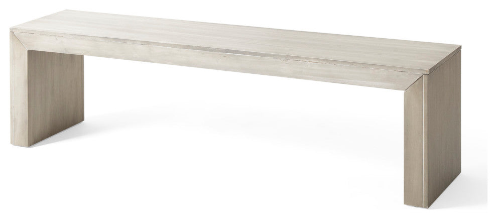 Hyde Farmhouse Acacia Wood Dining Bench, Light Gray Oak