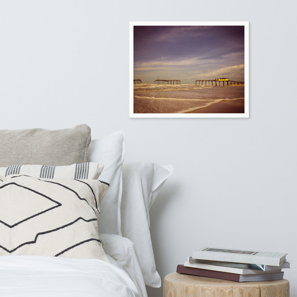 Aged View of Frisco Pier Coastal Framed Photo Paper Print, White, 16" X 20"