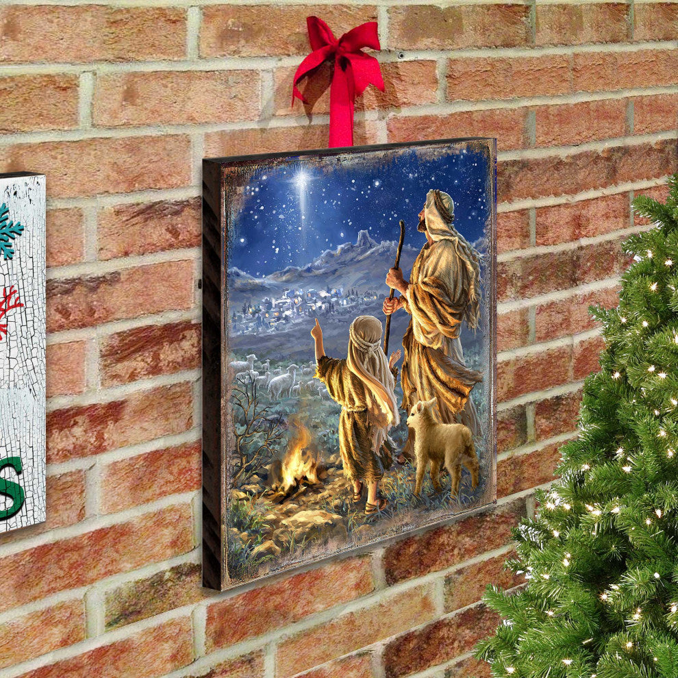 Shepherds Keeping Watch Wooden Block, 24 X 18