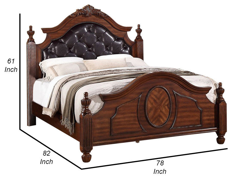 Benzara BM168583 Transitional Wooden E.King Bed With PU HB Floral Design, Finish