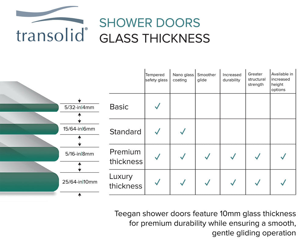 Teegan Plus Sliding Shower Door, Fixed, Clear Glass, Brushed Stainless, Turin