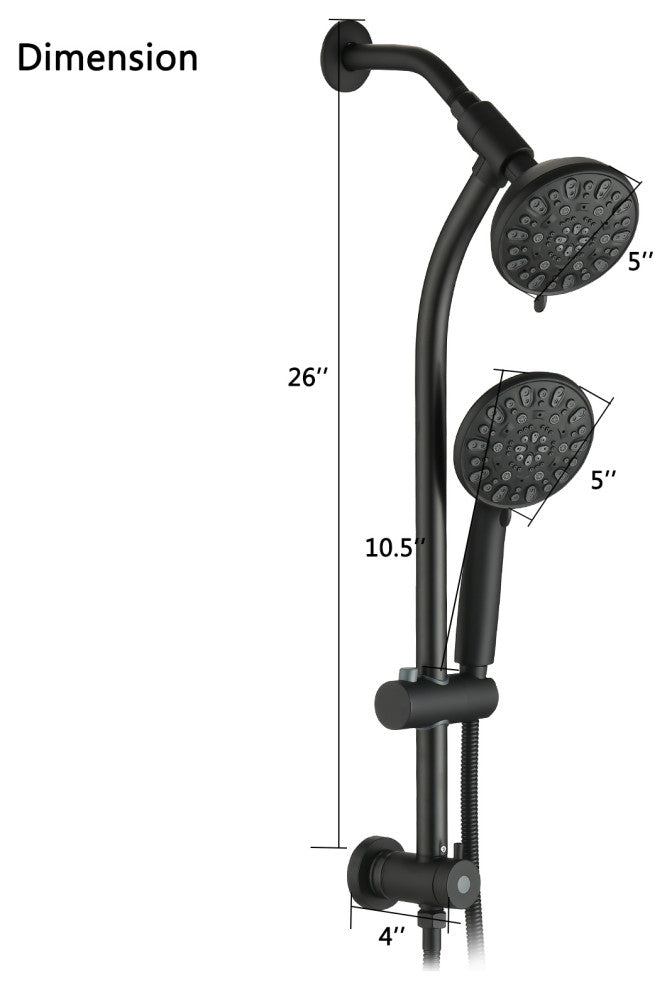7 Spray Patterns Dual Shower Head with Slide Bar, Matte Black