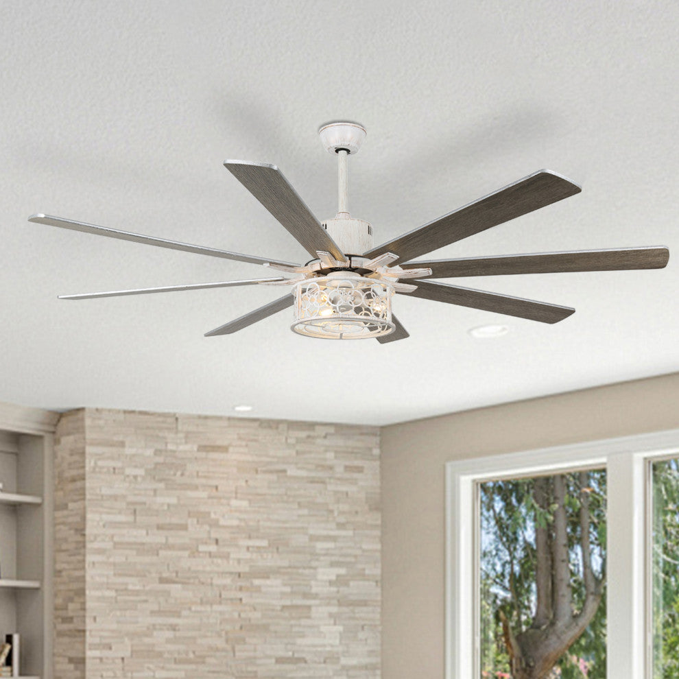 72" Antique Large Ceiling Fan with Light Kit, 8 Wood Blades Ceiling Fan, Chrome