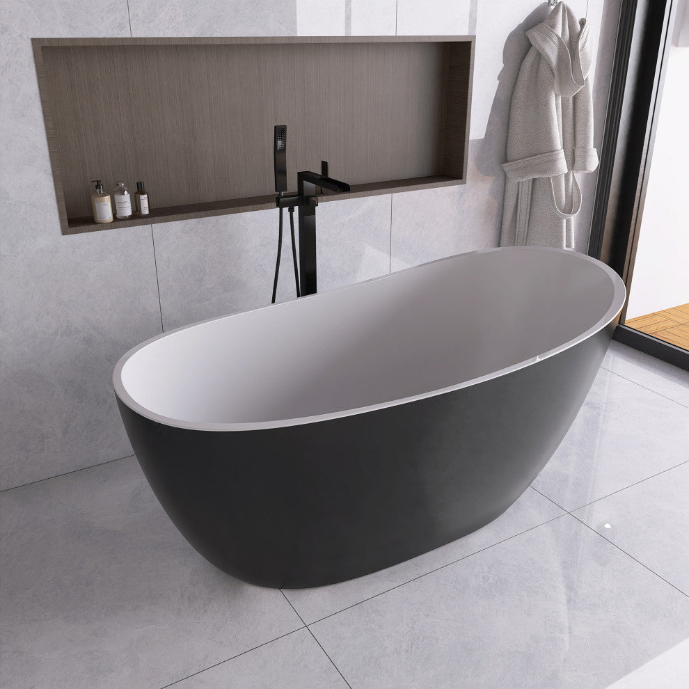 Acrylic Slipper Freestanding Flatbottom Soaking Bathtub, Black, 59"29"