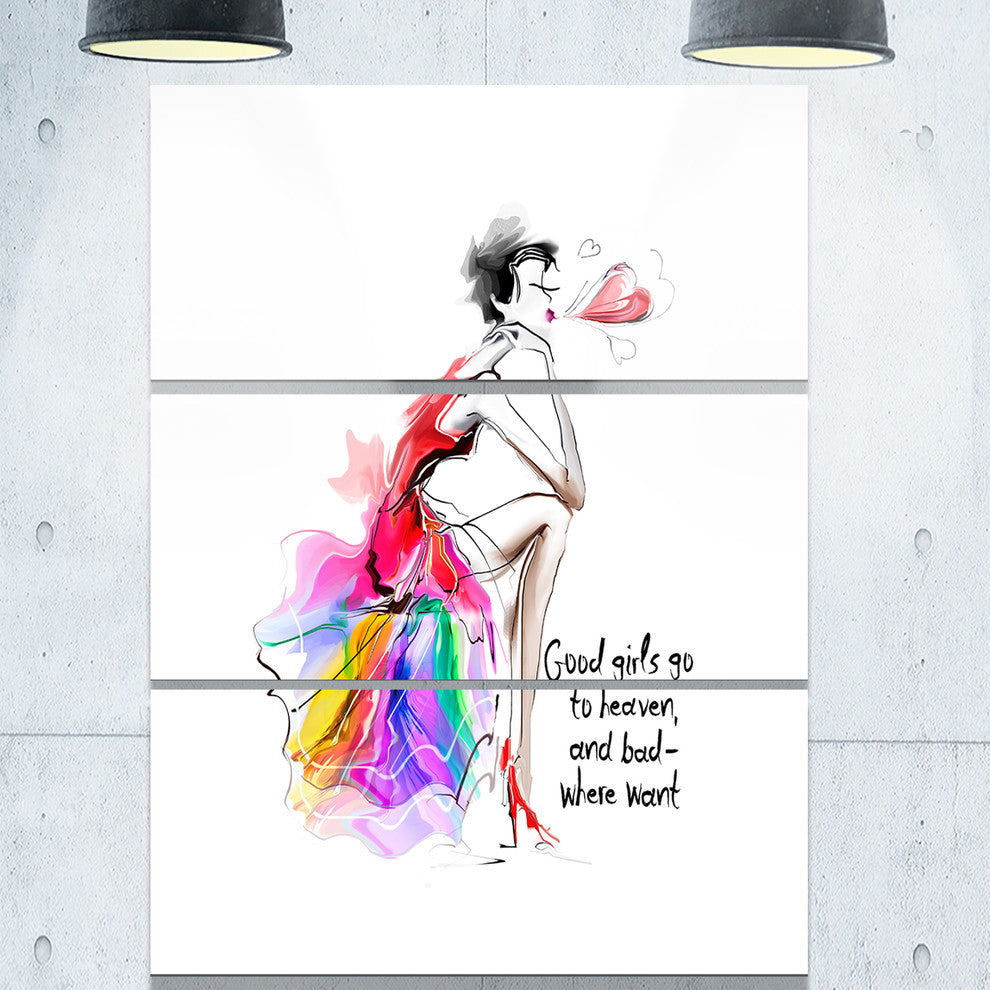 "Pretty Fashion Girl Pink" Digital Metal Wall Art, 3 Panels, 28"x36"