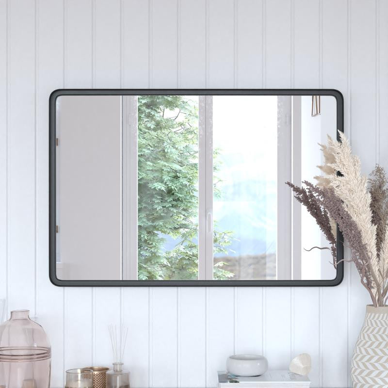 Ava Metal Deep Framed Wall Mirror, Black, 36"