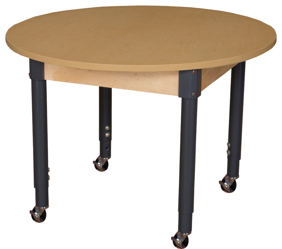 Mobile Round High Pressure Laminate Table with Adjustable Legs, 20"-31"