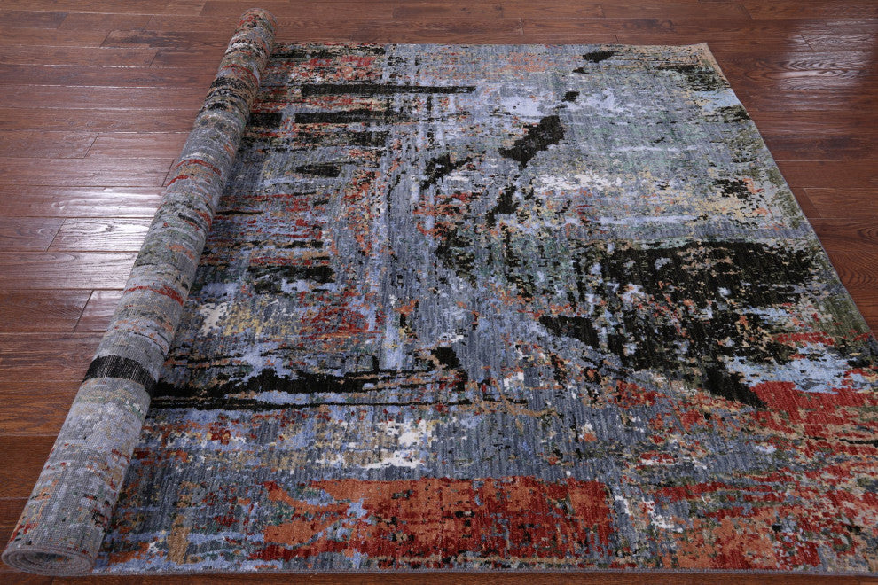6' 1" X 9' 1" Wool and Silk Bridge Design Hand Knotted Rug Q7192