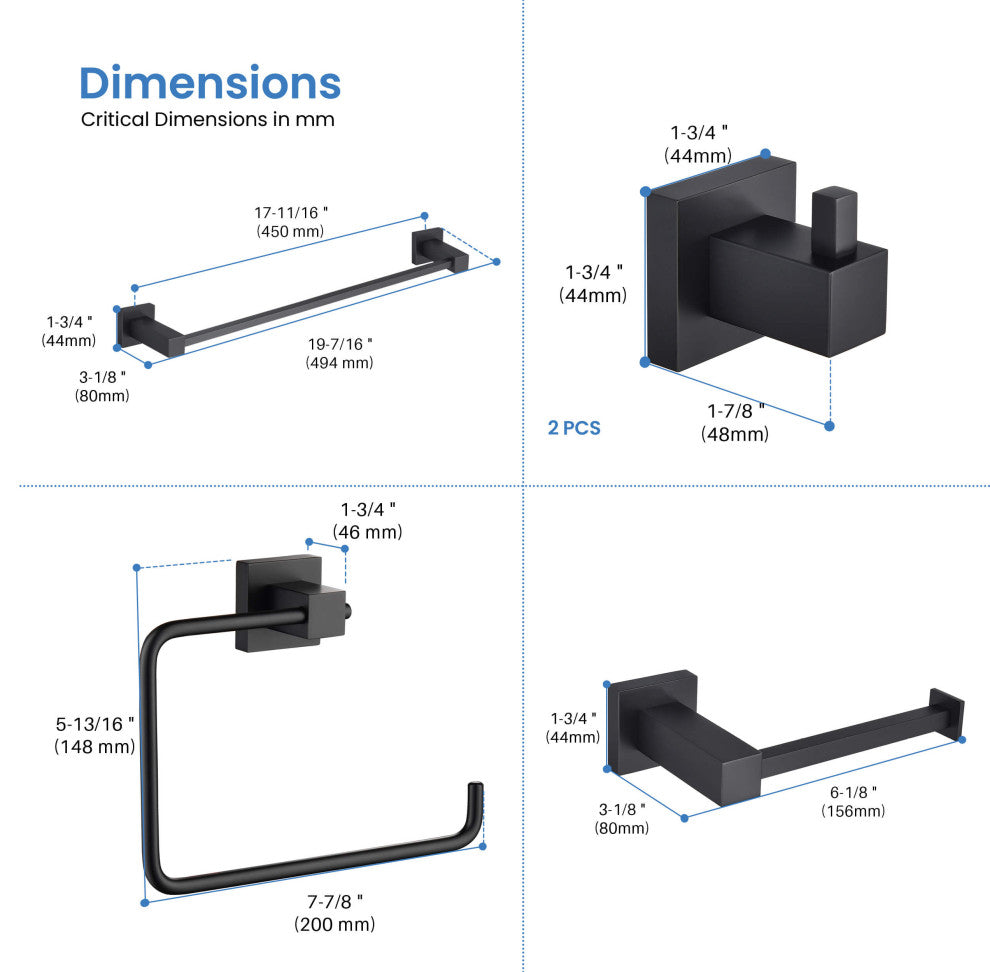 Cube 5-Piece Bathroom Hardware Set, Matte Black