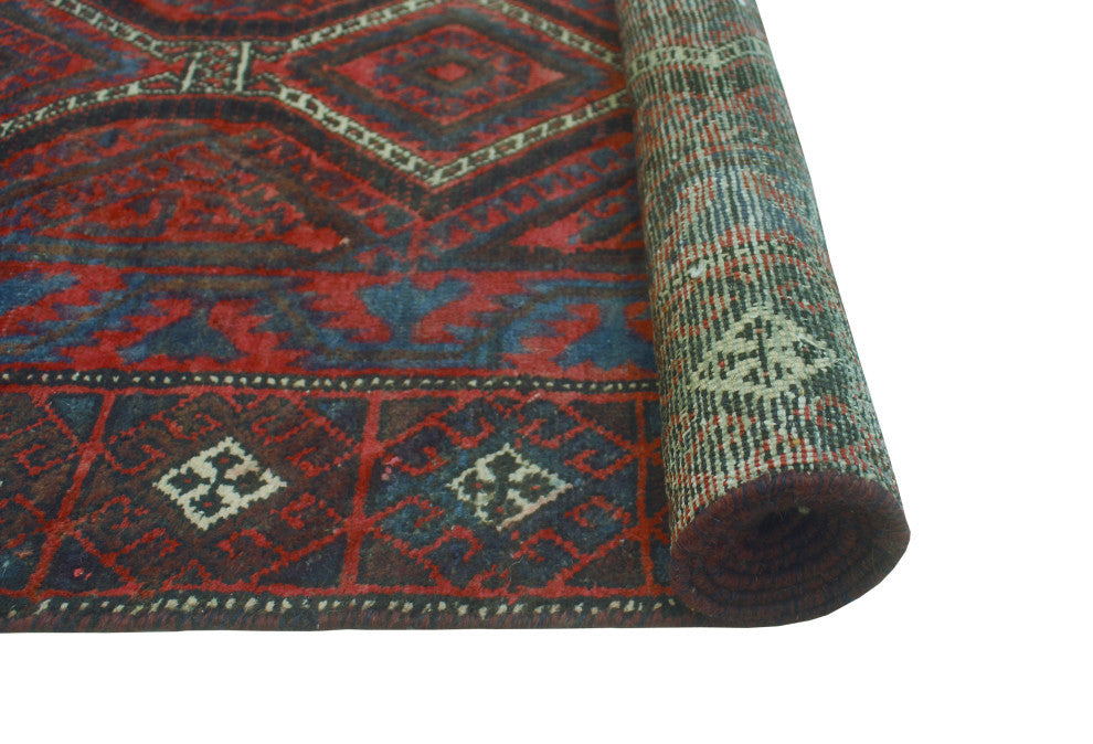 Vintage Distressed Jaskon Red/Charcoal Rug, 3'8 x 7'1