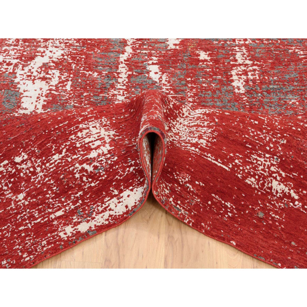 Red, Modern Design, Nepale Weave, Wool and Silk, Hand Knotted, Rug, 8'0" x 10'0"