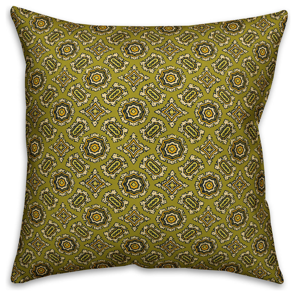 Mandala Pattern, Green Outdoor Throw Pillow, 20"x20"
