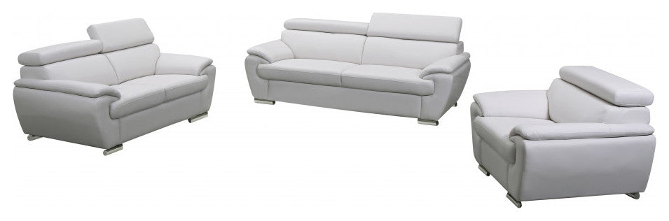 114" Captivating White Leather Sofa Set