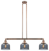 Large Bell 3-Light Island Light, Smoked Glass, Antique Copper