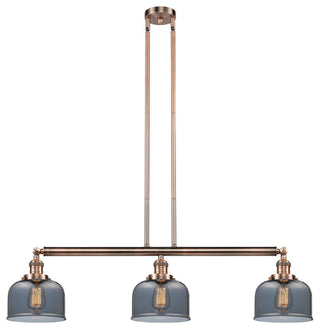 Large Bell 3-Light Island Light, Smoked Glass, Antique Copper