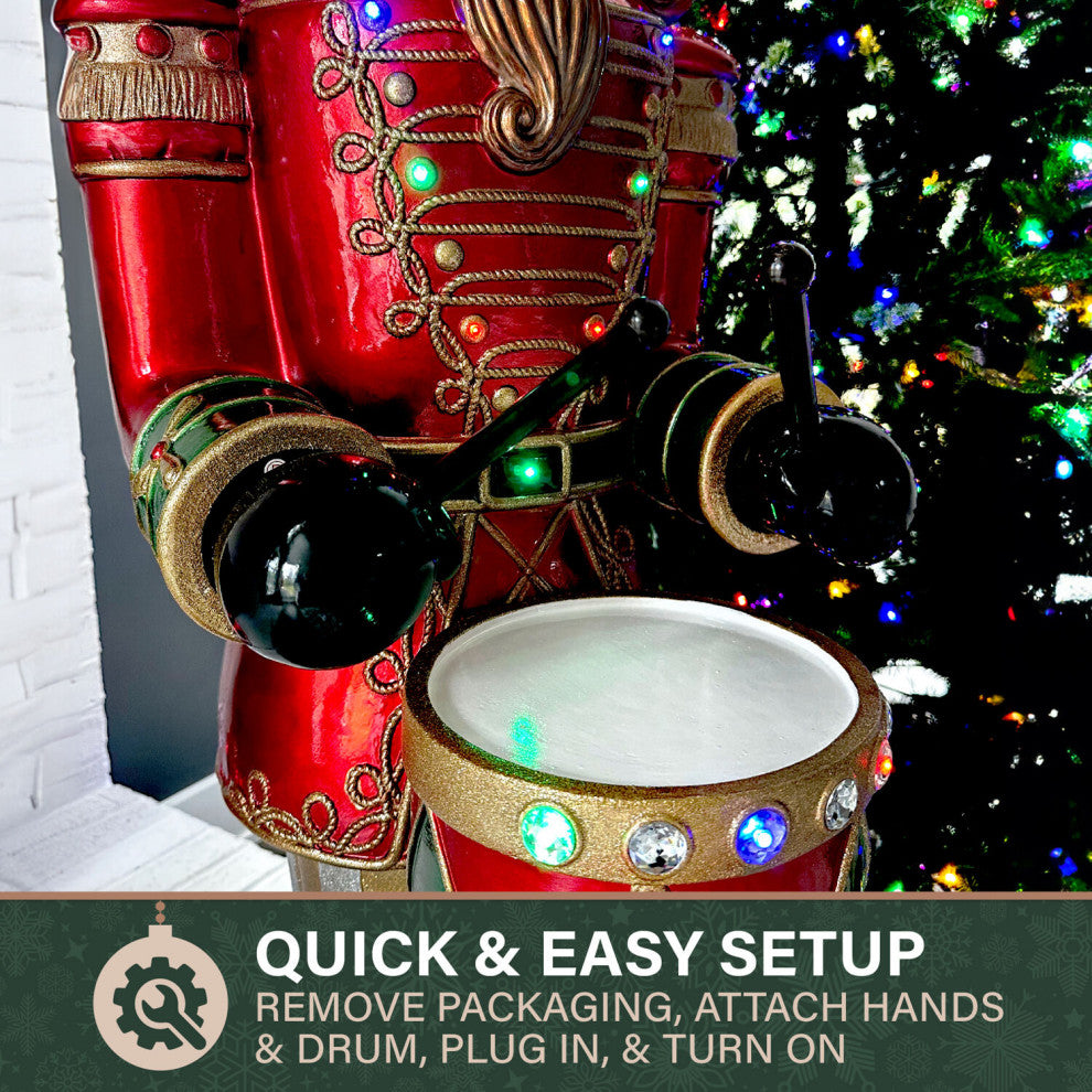 5' Nutcracker Playing Snare Drum WithMoving Hands, Music, Timer, 20 LED Lights