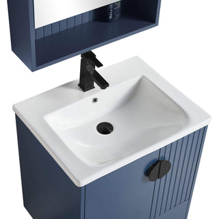 Venezian Single Bathroom Vanity, Navy Blue, 24", Black Handles, One Sink