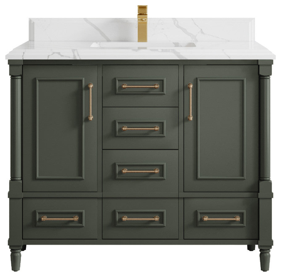 Aberdeen 42 Single Sink Bath Vanity in Pewter Green 1.5" Calacatta Laza
